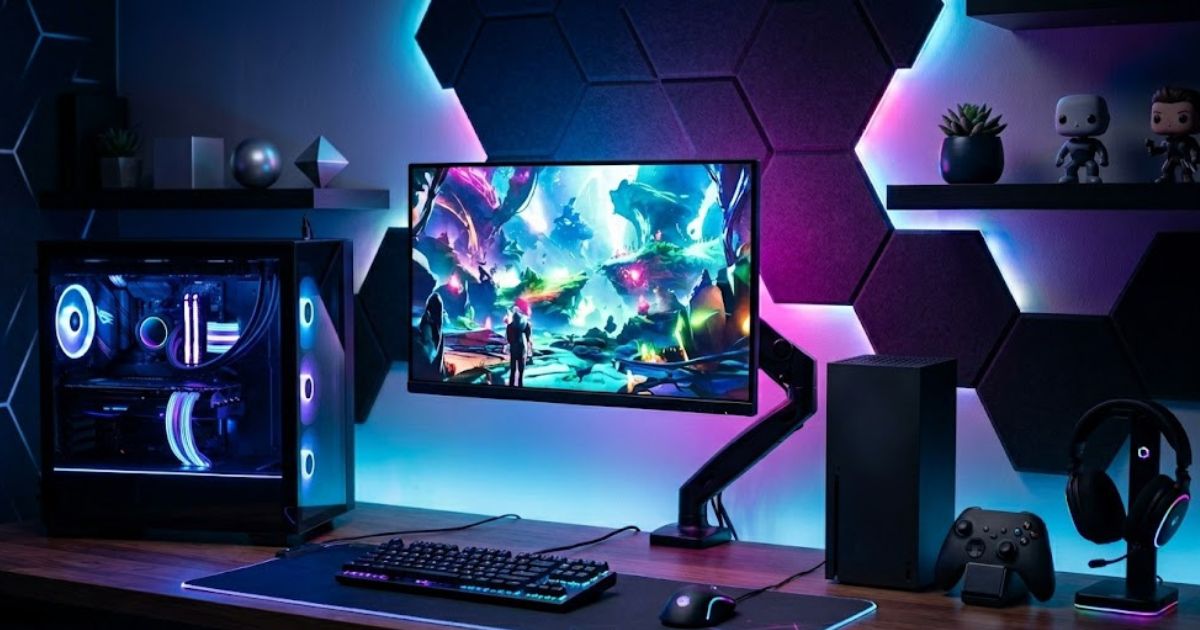 PCやゲーム機に最適な24インチのおすすめゲーミングモニターを配置したおしゃれなデスク環境