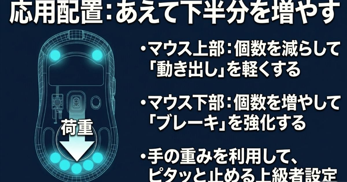 手の荷重を利用して下部のブレーキを強化する上級者向けの非対称ソール配置