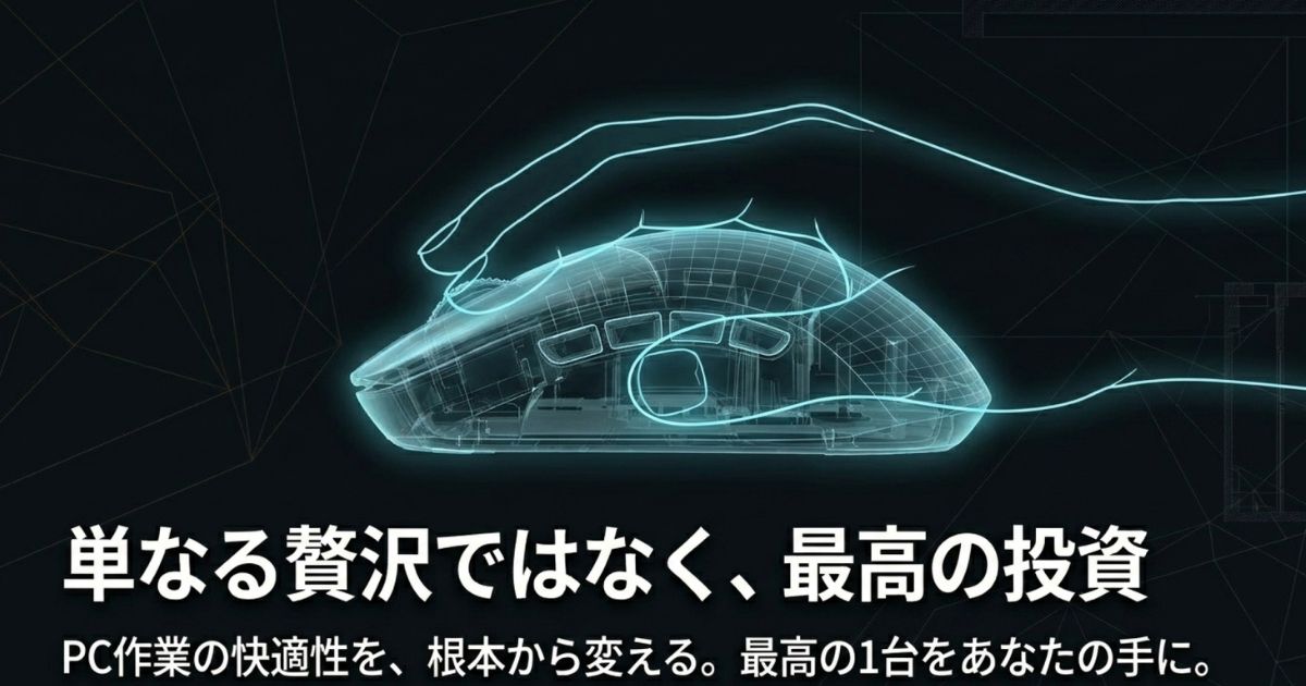 「単なる贅沢ではなく、最高の投資 PC作業の快適性を、根本から変える」というテキスト