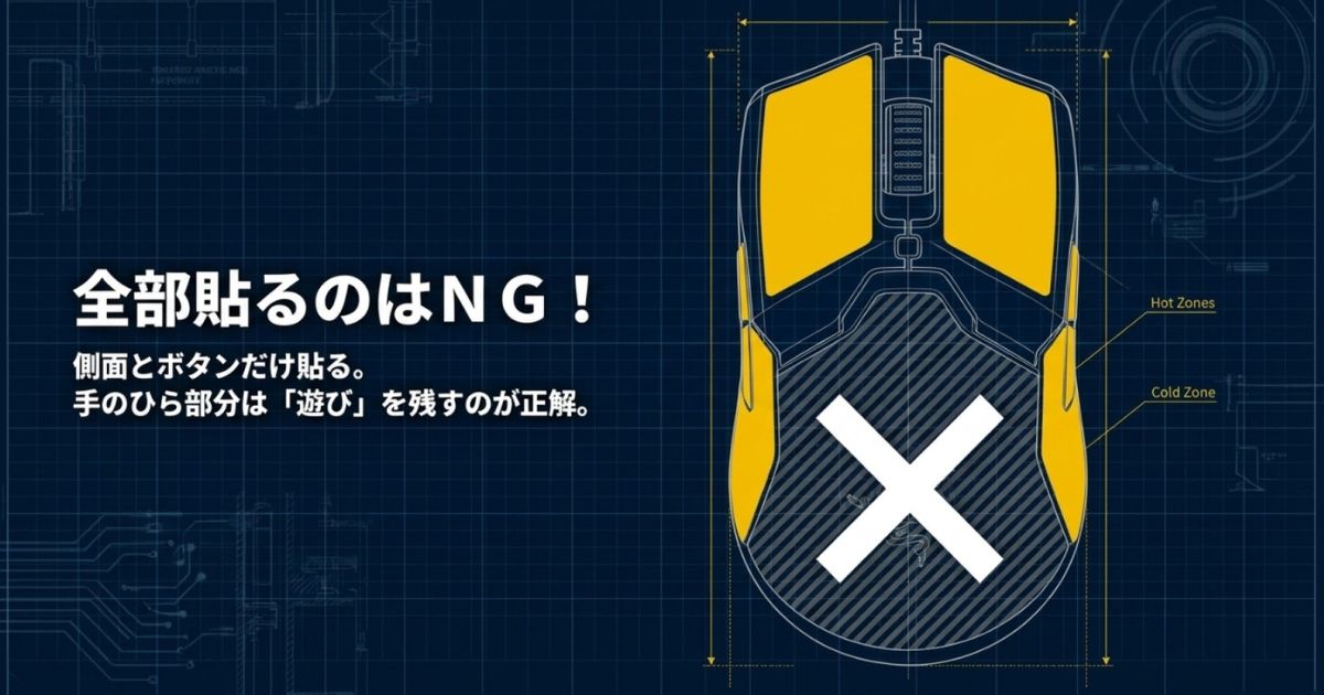 全部貼るのはNG！側面とボタンだけ貼る。手のひら部分は「遊び」を残すのが正解