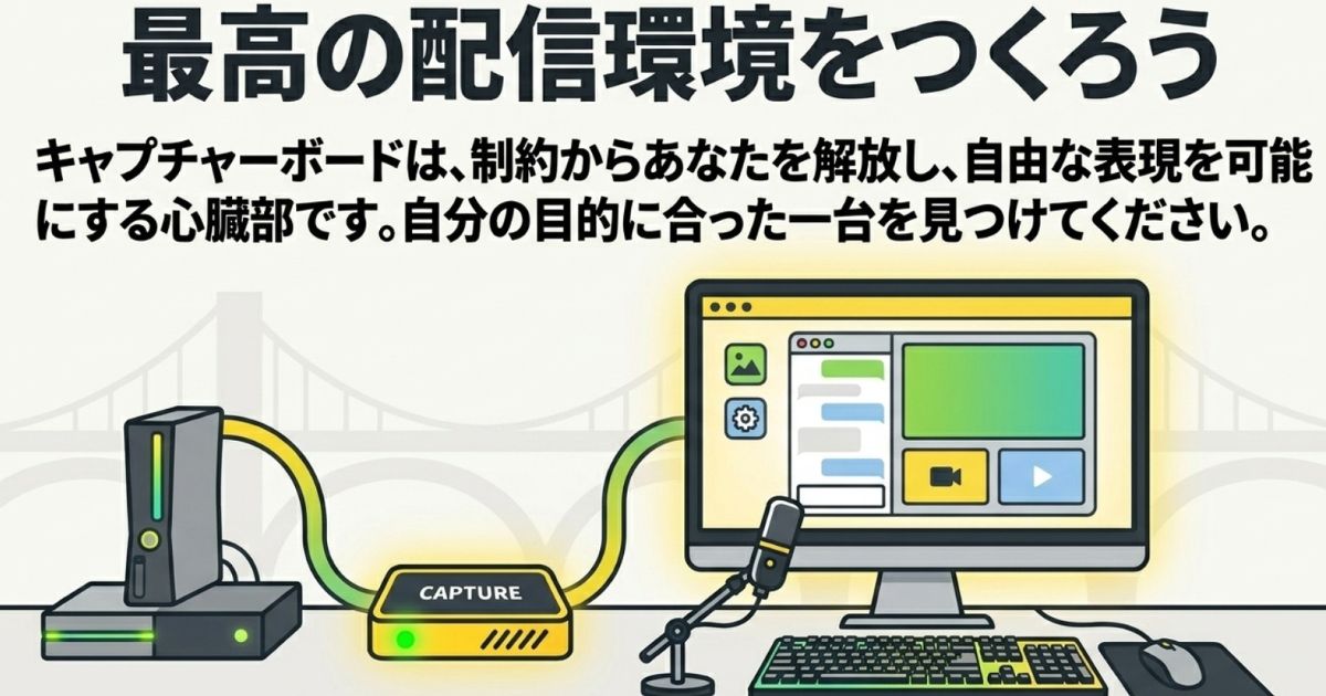 キャプチャーボードは制約から解放し自由な表現を可能にする心臓部であるというまとめのイメージ図