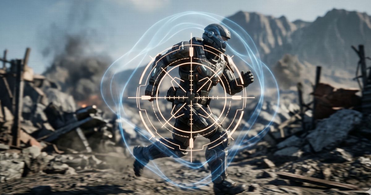 FPSゲームで敵キャラクターに照準が吸い付くトラッキングエイムのイメージ