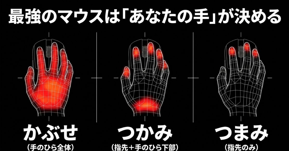 最強のマウスはあなたの手が決める。かぶせ、つかみ、つまみ。