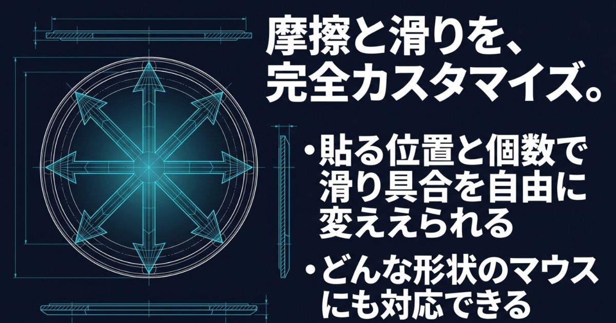 マウスの摩擦と滑りを完全カスタマイズする汎用丸型ソールの配置