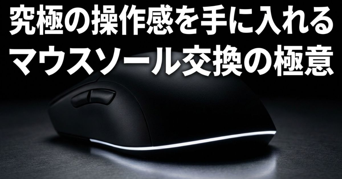 G PROシリーズのゲーミングマウスソールを交換して究極の操作感と理想のエイムを手に入れるための完全ガイドの表紙スライド 。