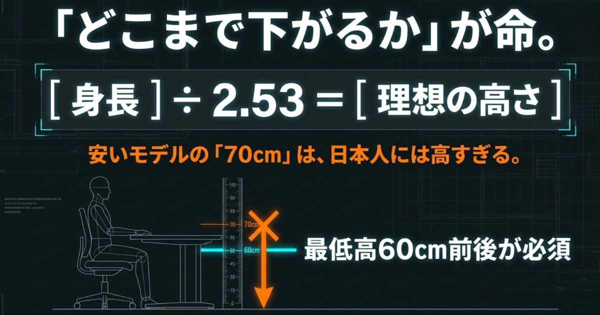 日本人に必須となる昇降デスクの最低高60cmの重要性と計算式
