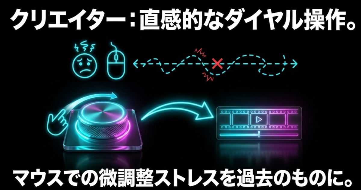 直感的なダイヤル操作により、マウスでの微調整ストレスを過去のものにするクリエイター向けの機能。