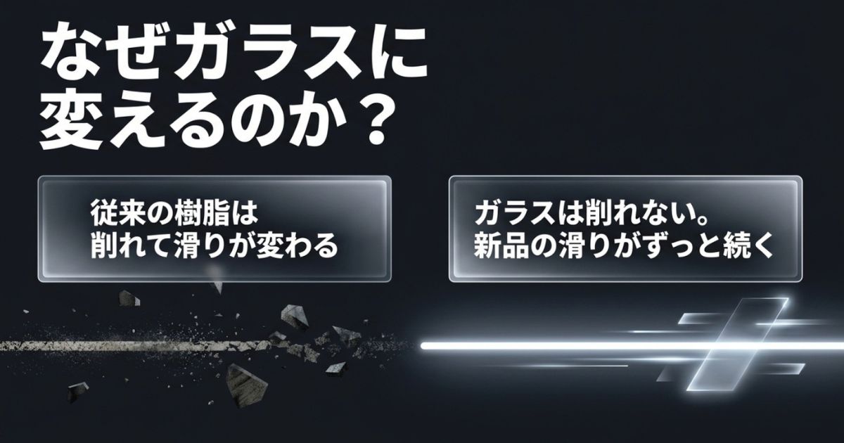 従来の樹脂製と異なり、ガラス製は削れずに新品の滑りが続く理由