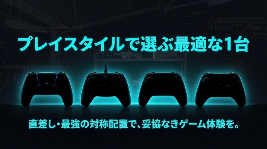 プレイスタイルに合わせた最強の対称配置コントローラー選びと、妥協なきゲーム体験を提案するまとめスライド