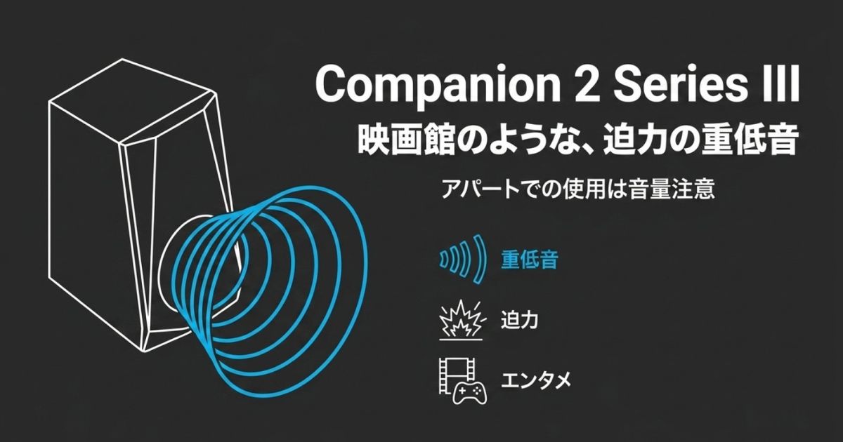 「映画館のような、迫力の重低音」と紹介された Companion 2 Series III  のイラスト。