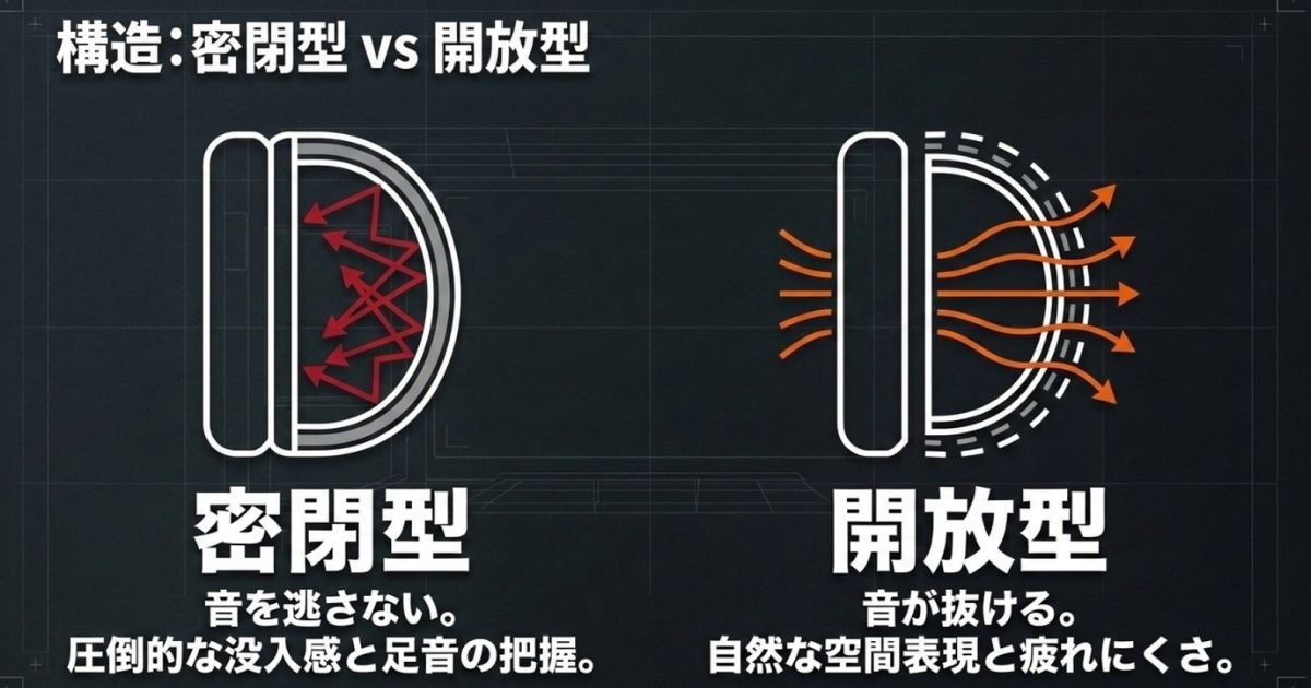 ゲーミングヘッドセットにおける密閉型(没入感)と開放型(空間表現)の構造と特徴の比較