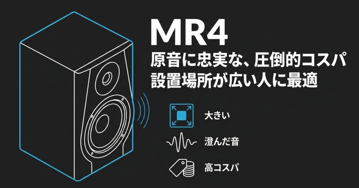 「原音に忠実な、圧倒的コスパ」と紹介された MR4  のイラスト。