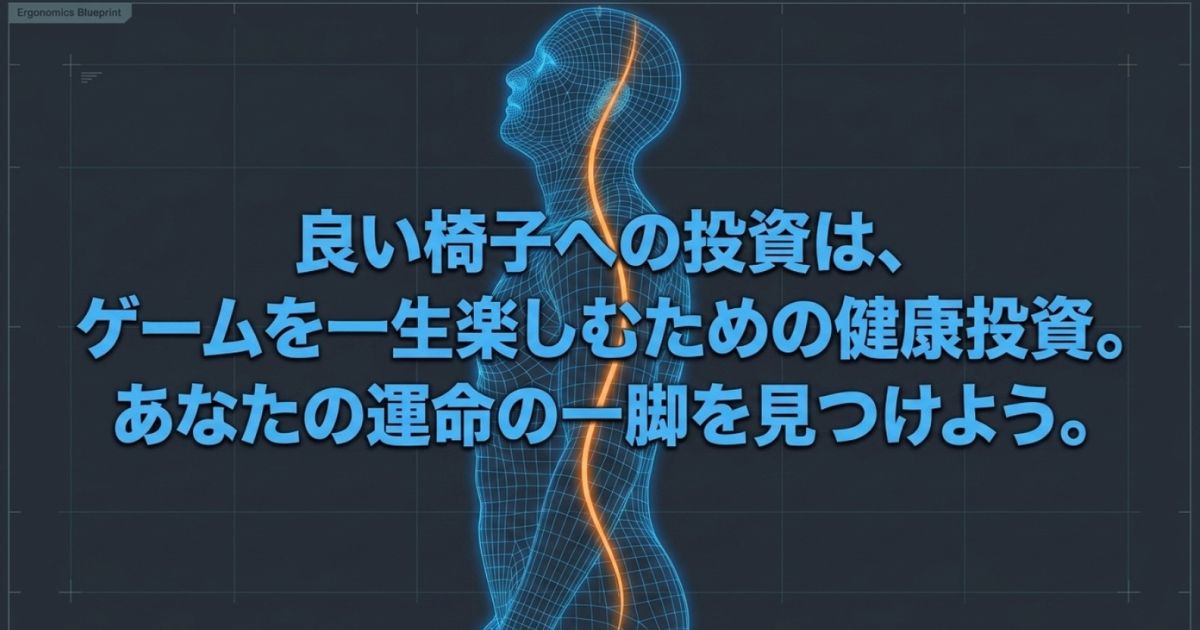 良い椅子への投資はゲームを一生楽しむための健康投資であるという、読者への最終メッセージ