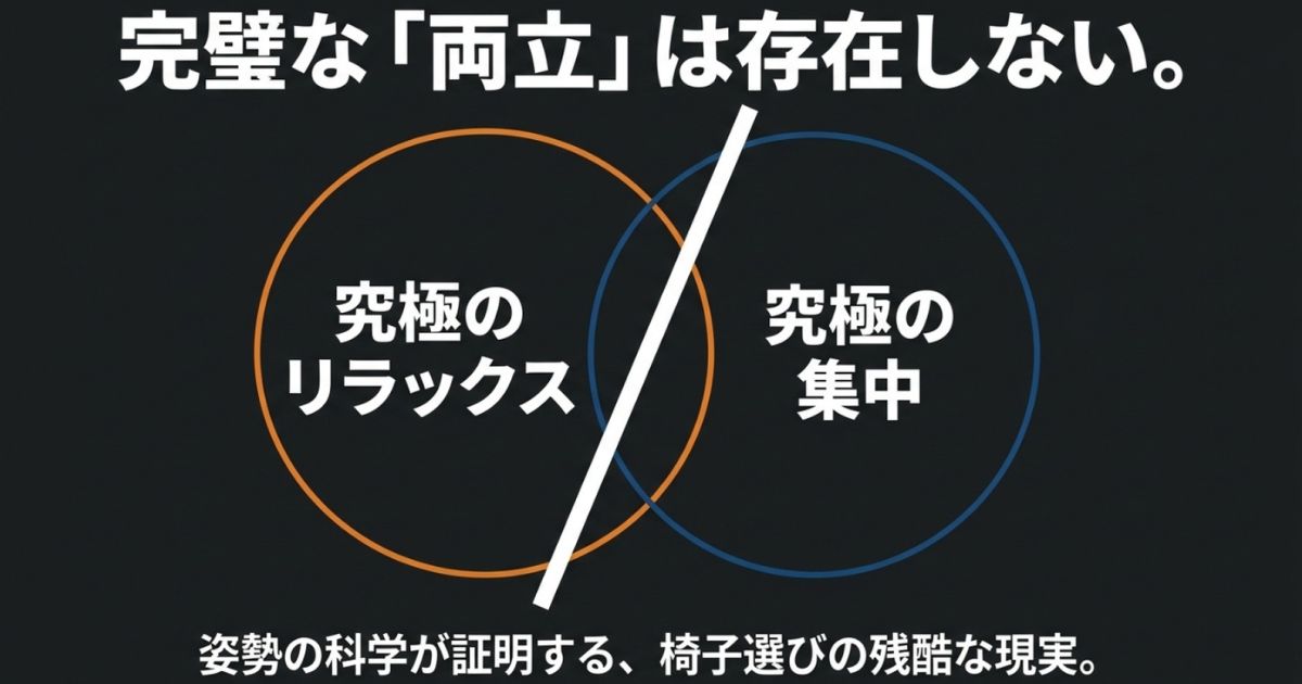 究極のリラックスと究極の集中を一つの椅子で完全に両立させることはできないことを示すベン図