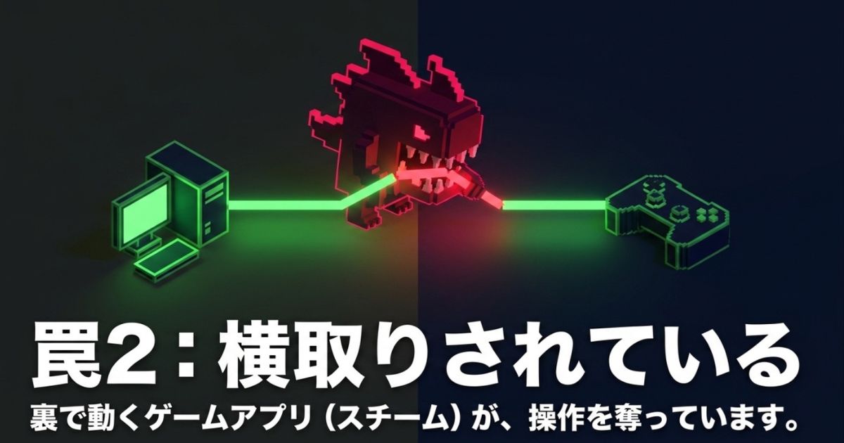裏で動くSteamアプリがコントローラーの操作を横取りしている図解