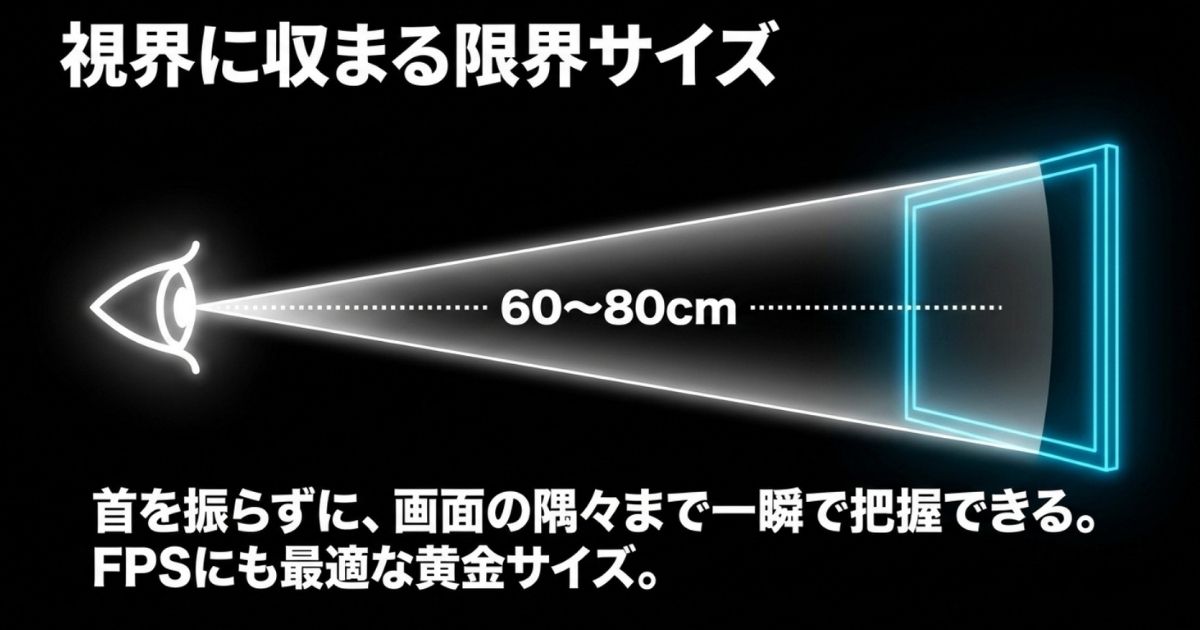 FPSに最適な27インチモニターと、視界に収まる限界サイズである60〜80cmの距離感