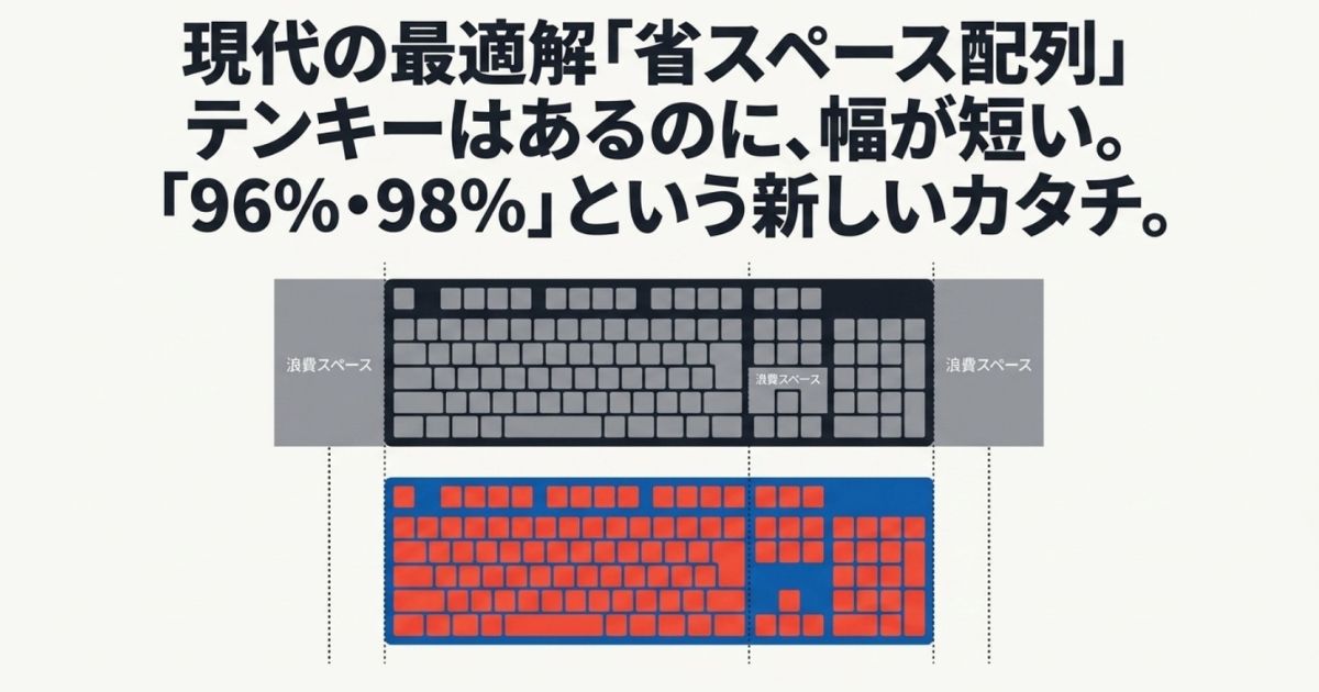 テンキーはあるのに幅が短い、現代の最適解である96%・98%の省スペース配列を比較した図