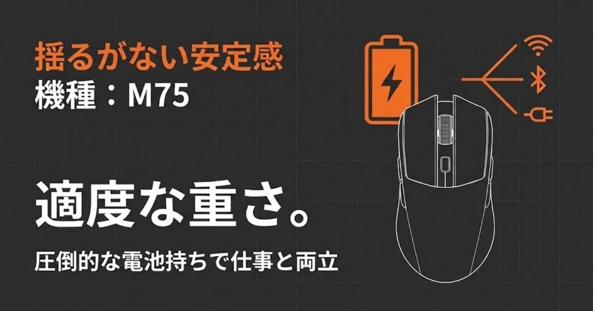 適度な重さと圧倒的なバッテリー持ちで安定感のあるCORSAIR M75