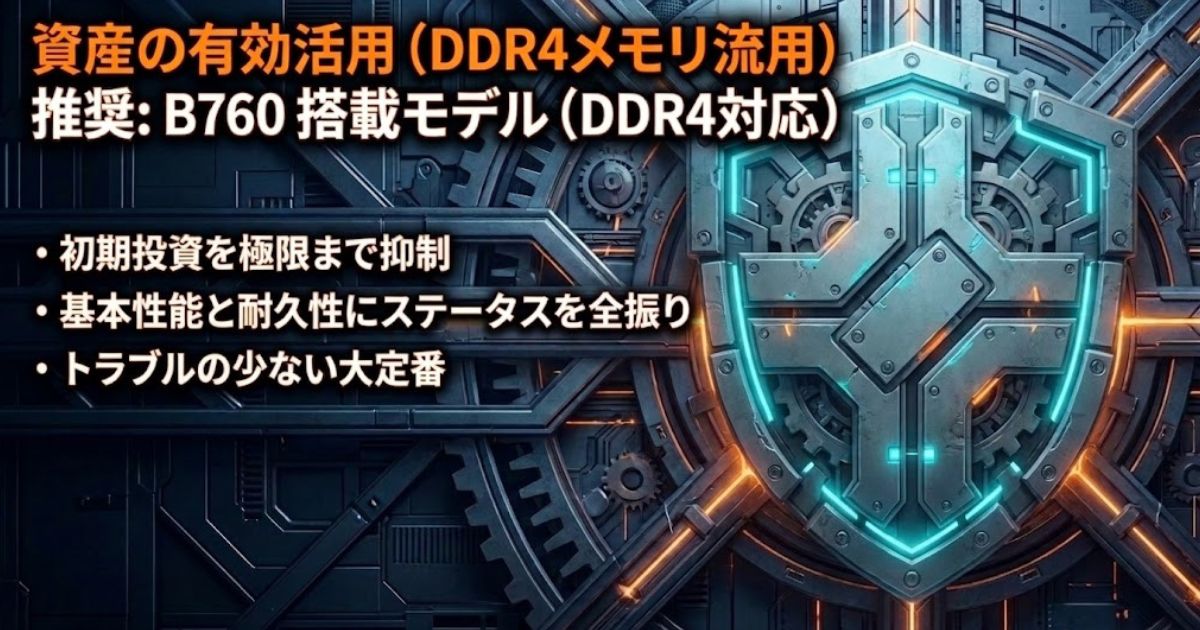 DDR4メモリ資産を有効活用して初期投資を抑えられるIntel B760搭載モデル