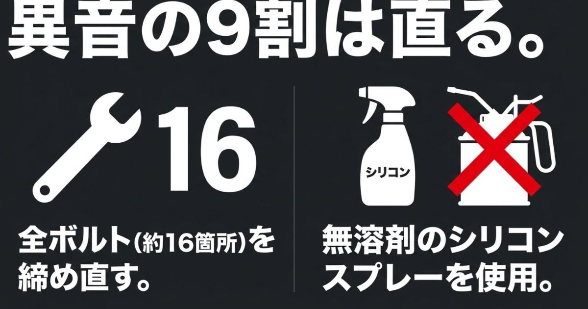 ゲーミングチェアの異音を直すボルト締めと注油