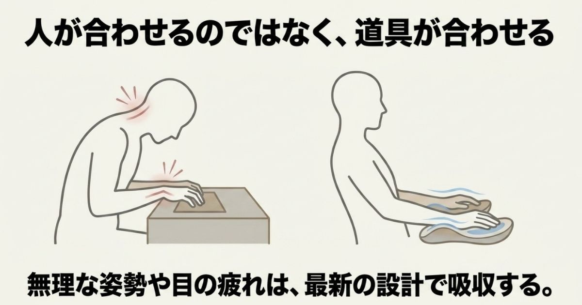 無理な姿勢や目の疲れを最新の設計で吸収するエルゴノミクスデバイスの考え方