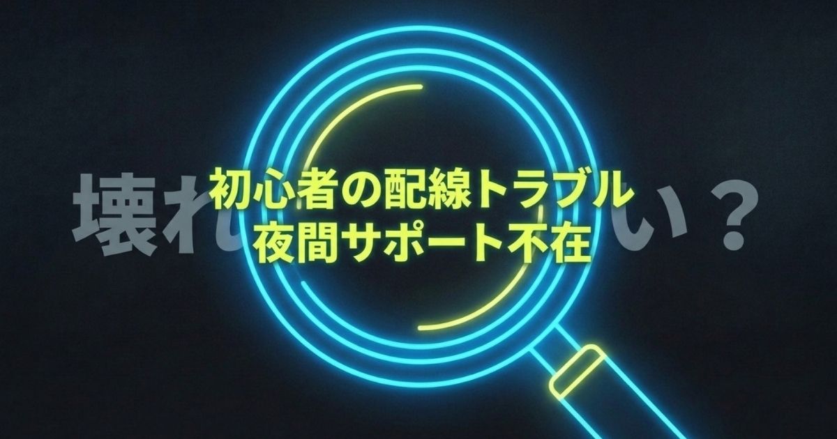 やめとけと言われる原因である初心者の配線トラブルと夜間サポート不在を示すスライド