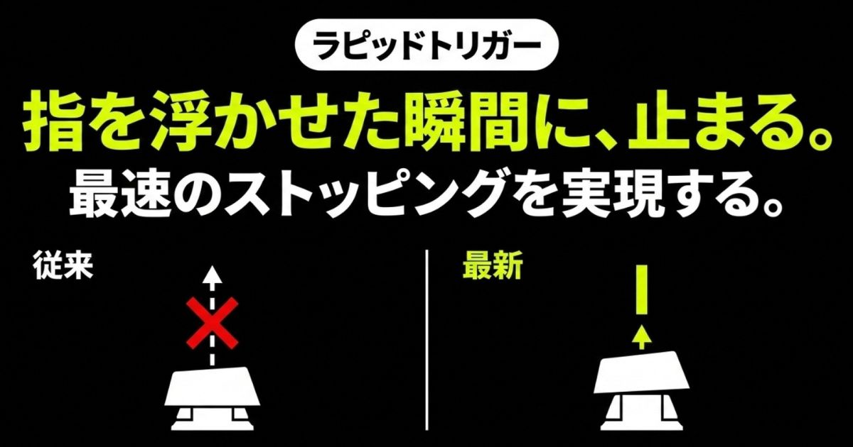 指を浮かせた瞬間に止まり、最速のストッピングを実現するラピッドトリガー