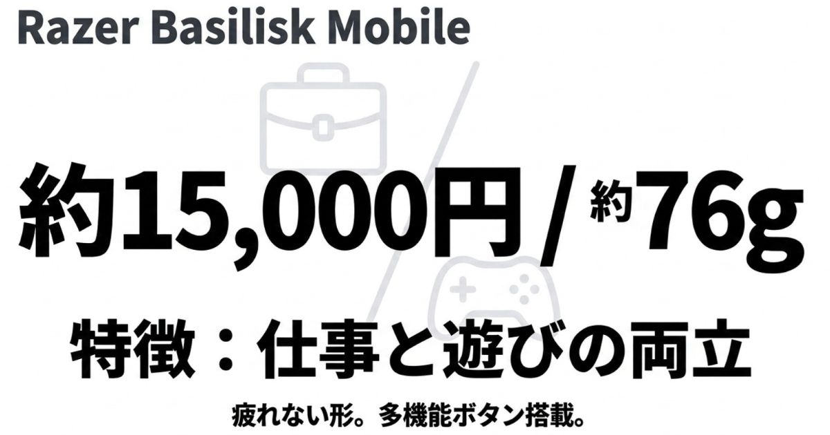 仕事とゲームを両立する多機能ゲーミングマウス「Razer Basilisk Mobile」の特徴と価格