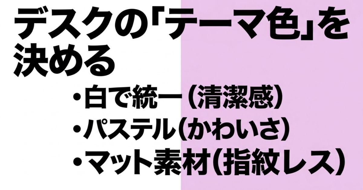白の統一感やパステルカラー、指紋がつきにくいマット素材などデスクのテーマ色の決め方