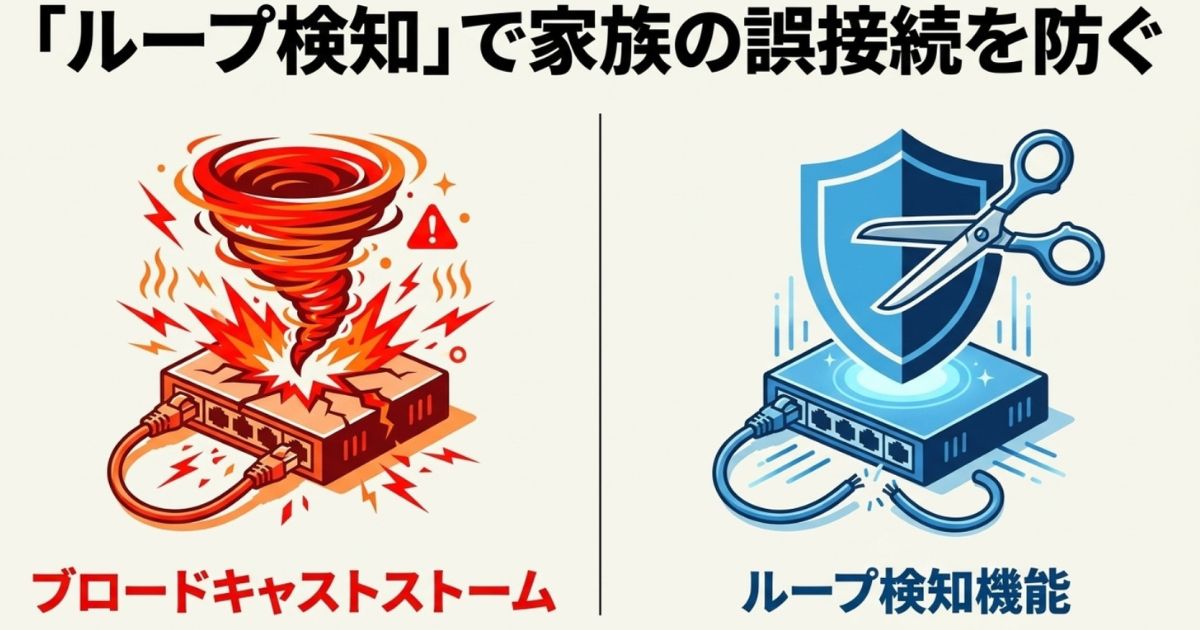 ブロードキャストストームなどの通信障害を防ぐループ検知機能のイメージ図