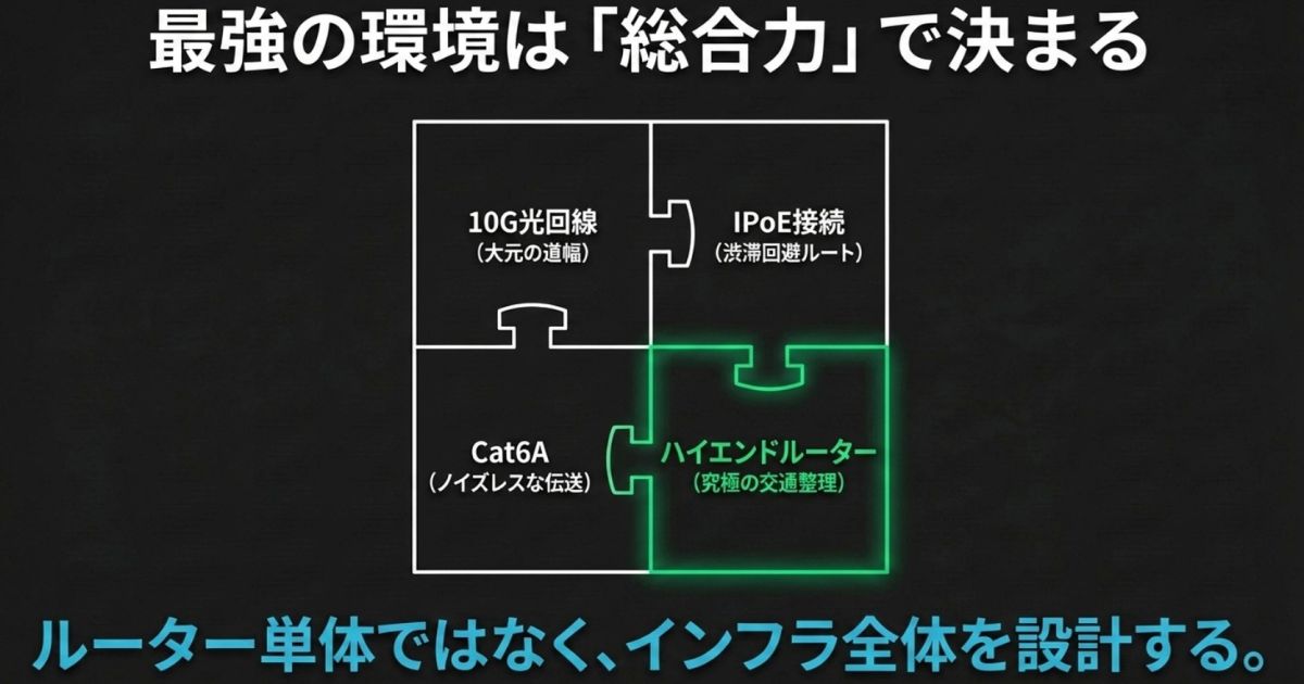10G回線、IPoE、Cat6A、ルーターを組み合わせたネットワーク図